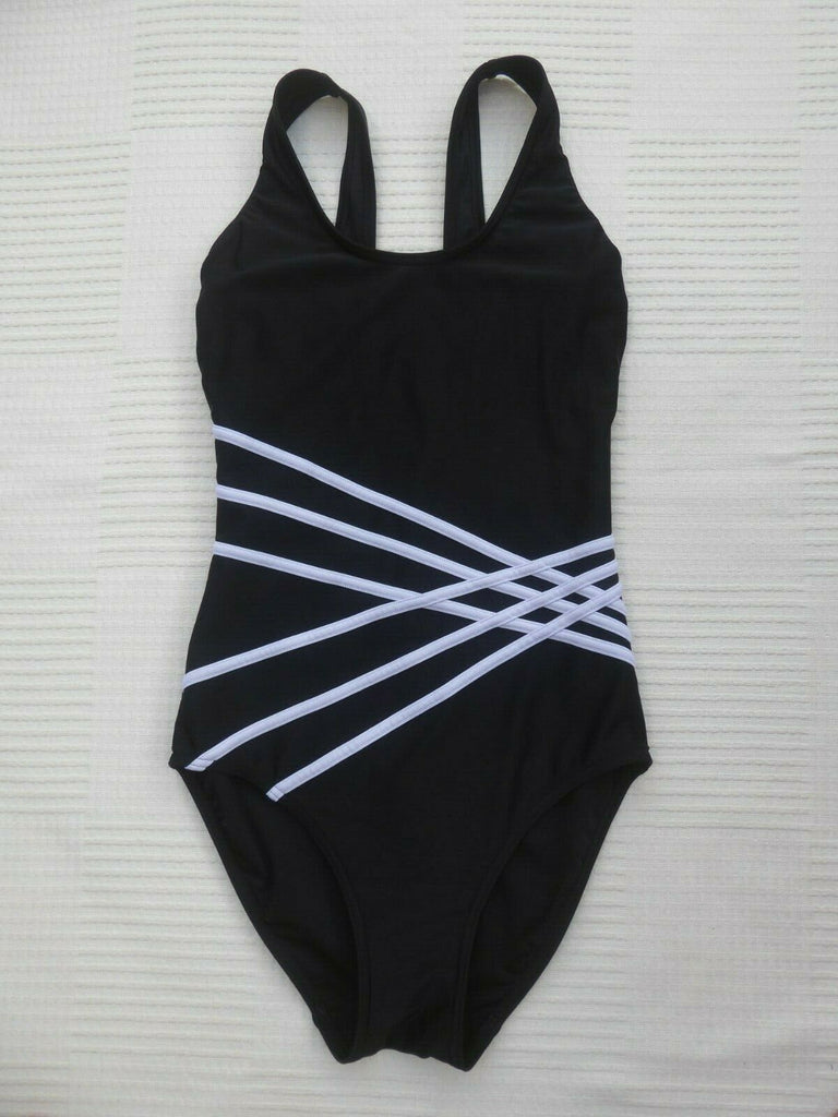 George black/white tum control lined bust swimming costume Size 8
